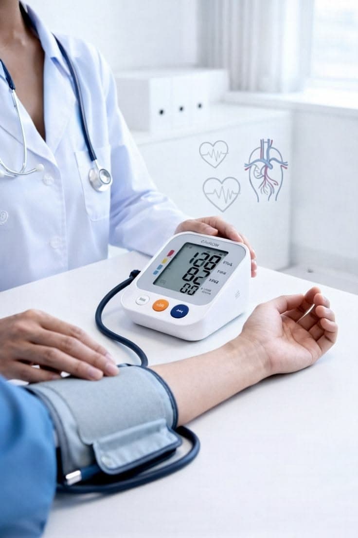 Doctor checking a patient's blood pressure with a digital monitor